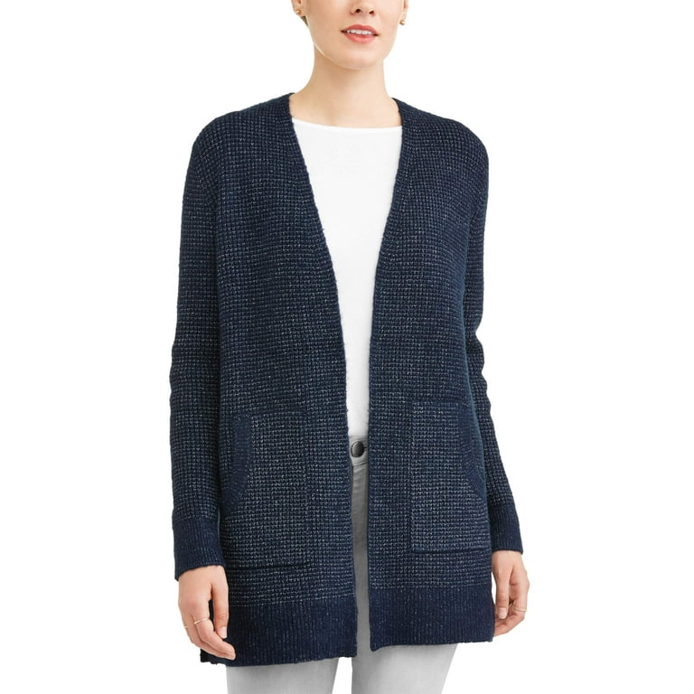Time and Tru Women s 2 Pocket Waffle Cardigan Walmart