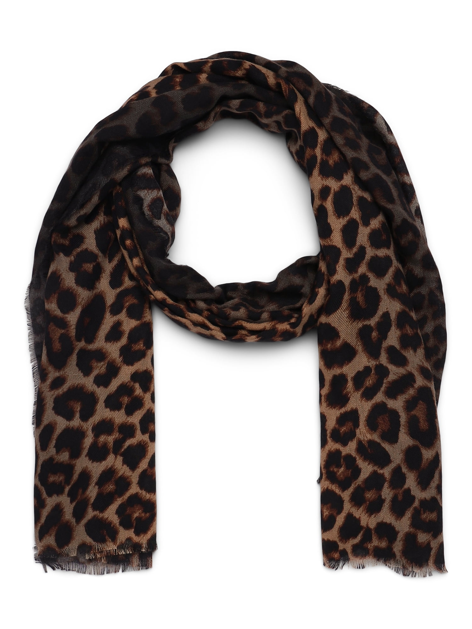 Time and Tru Women's Leopard Printed Scarf, One Size, Ombre Tan