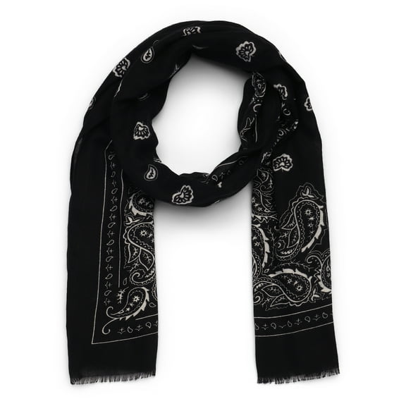 Time and Tru Women's Paisley Printed Scarf, One Size, Black