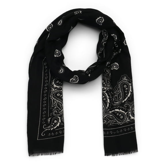 Time and Tru Women's Paisley Printed Scarf, One Size, Black