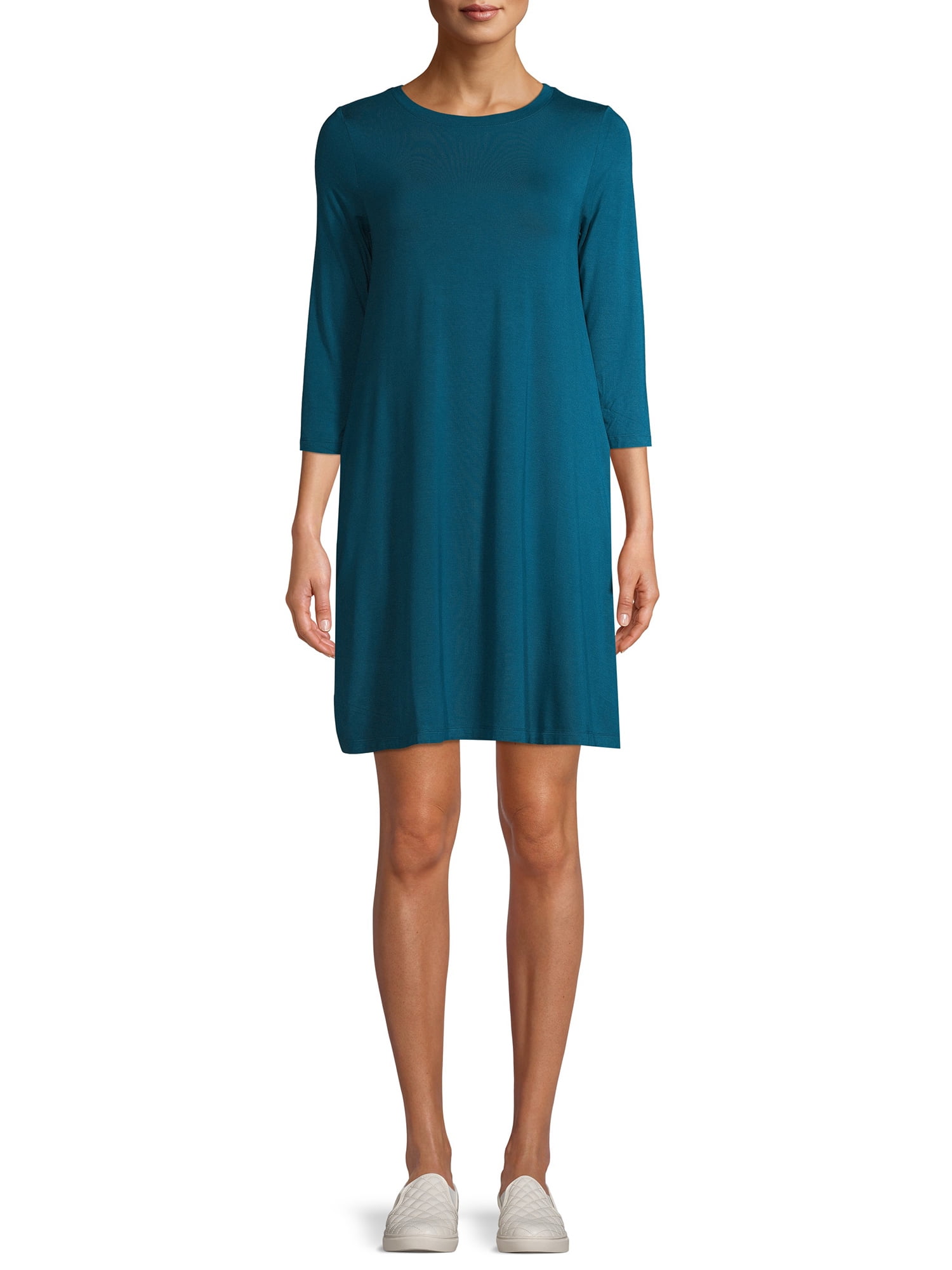 Time and Tru Women's 3/4 Sleeve Knit Dress - Walmart.com