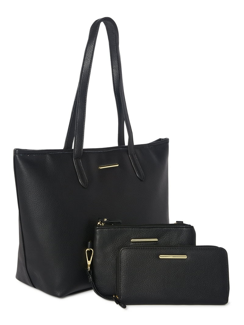 Time and Tru Women's 3-Piece Handbag Set Black Pebble - Walmart.com
