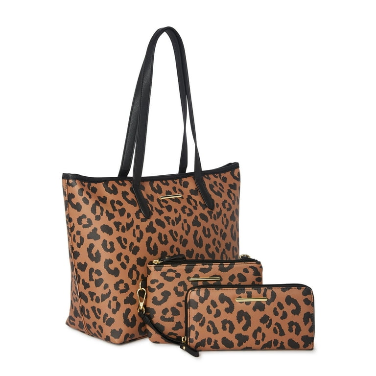 Time and Tru Women's 3-Piece Handbag Set Leopard 