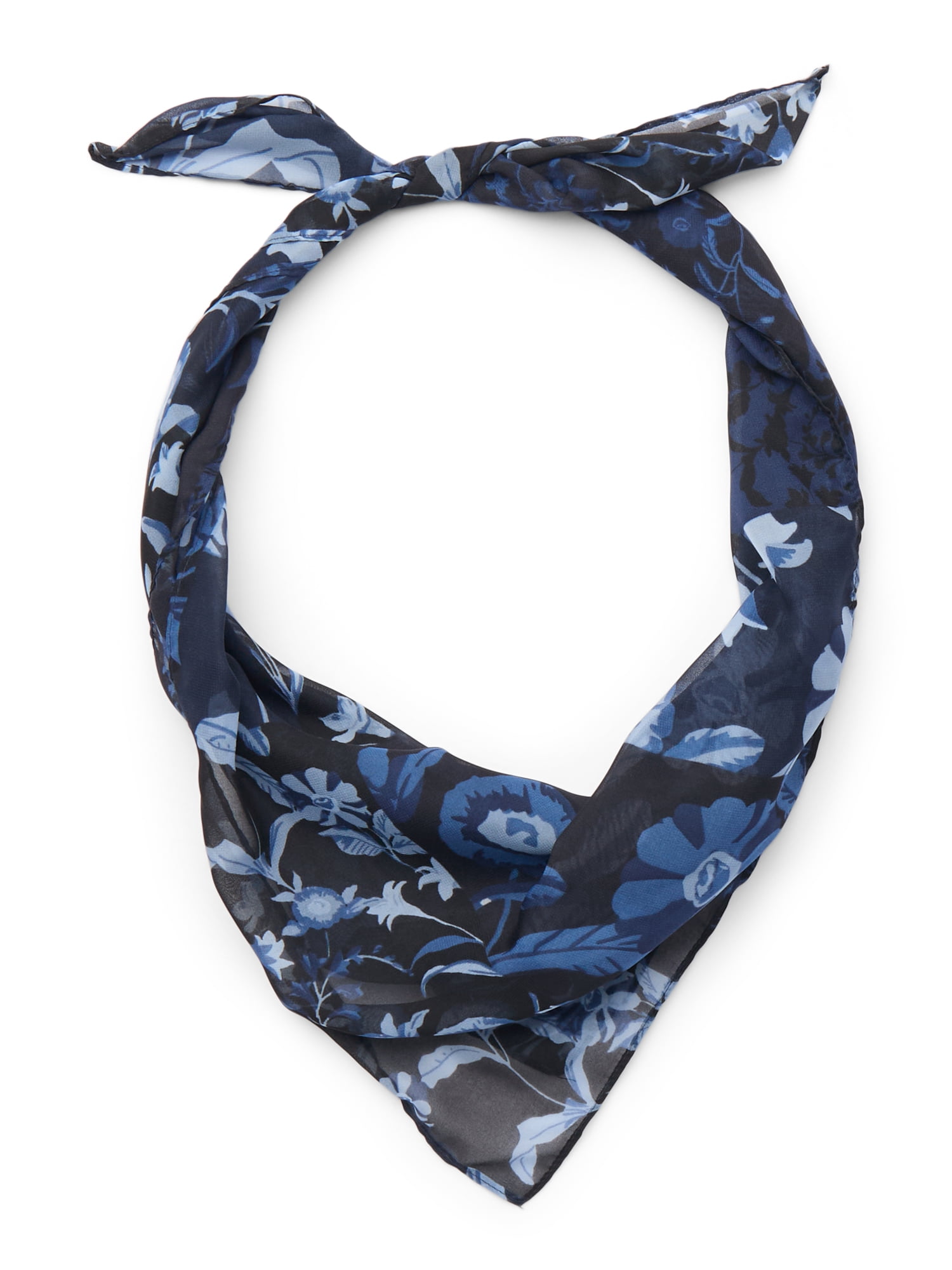 Time and Tru Women's 30 X 30 Printed Square Scarf, One Size, Floral Navy Night