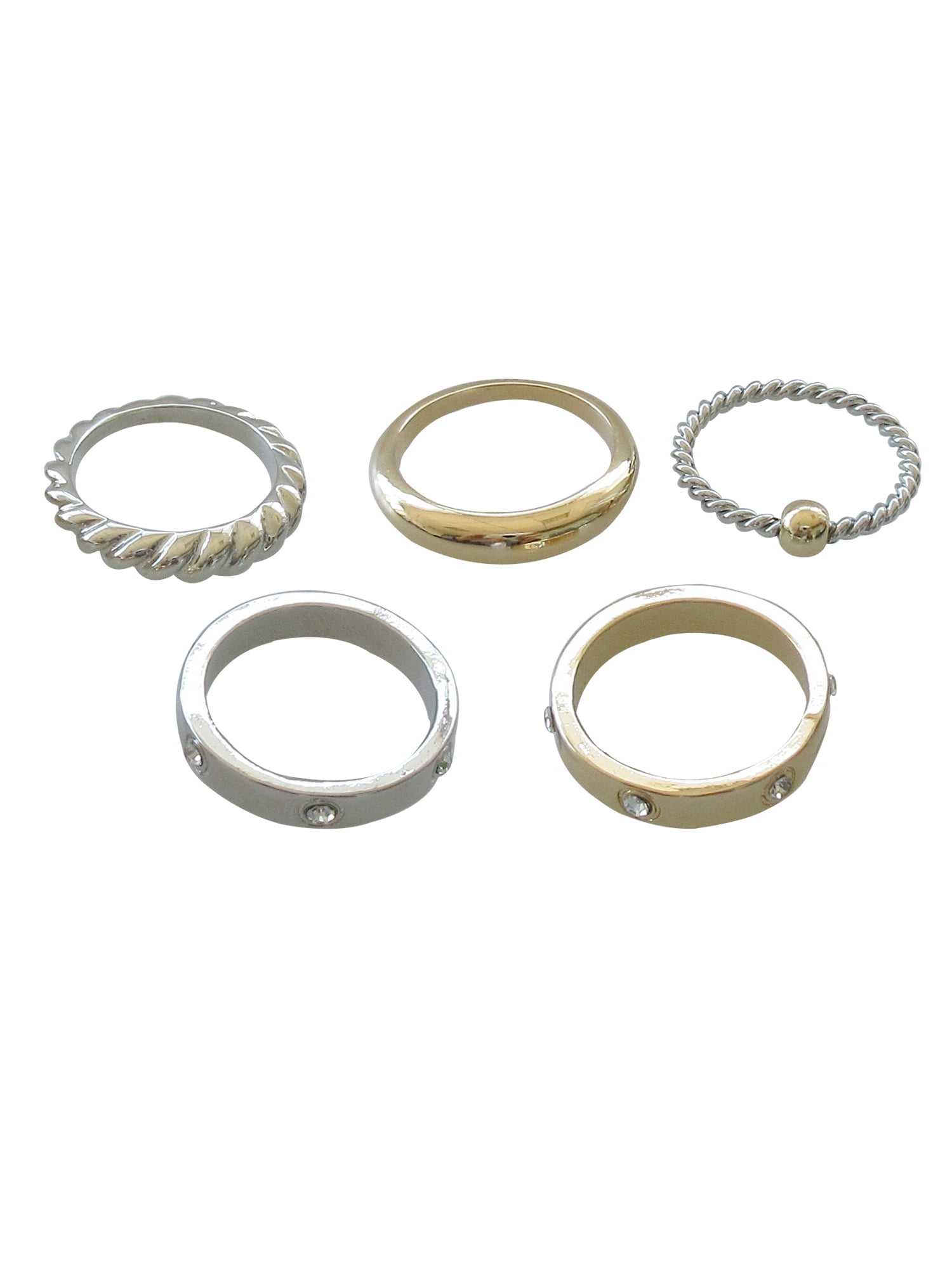 Time and Tru Women's 5-Piece Gold and Silver Ring Set Zinc Alloy