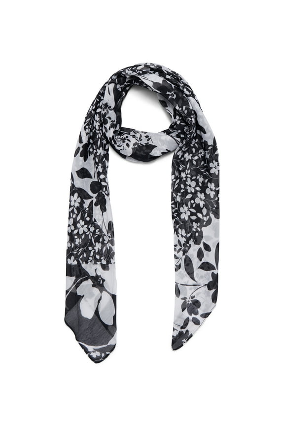 Women's Printed Square Scarf, Floral Black Soot