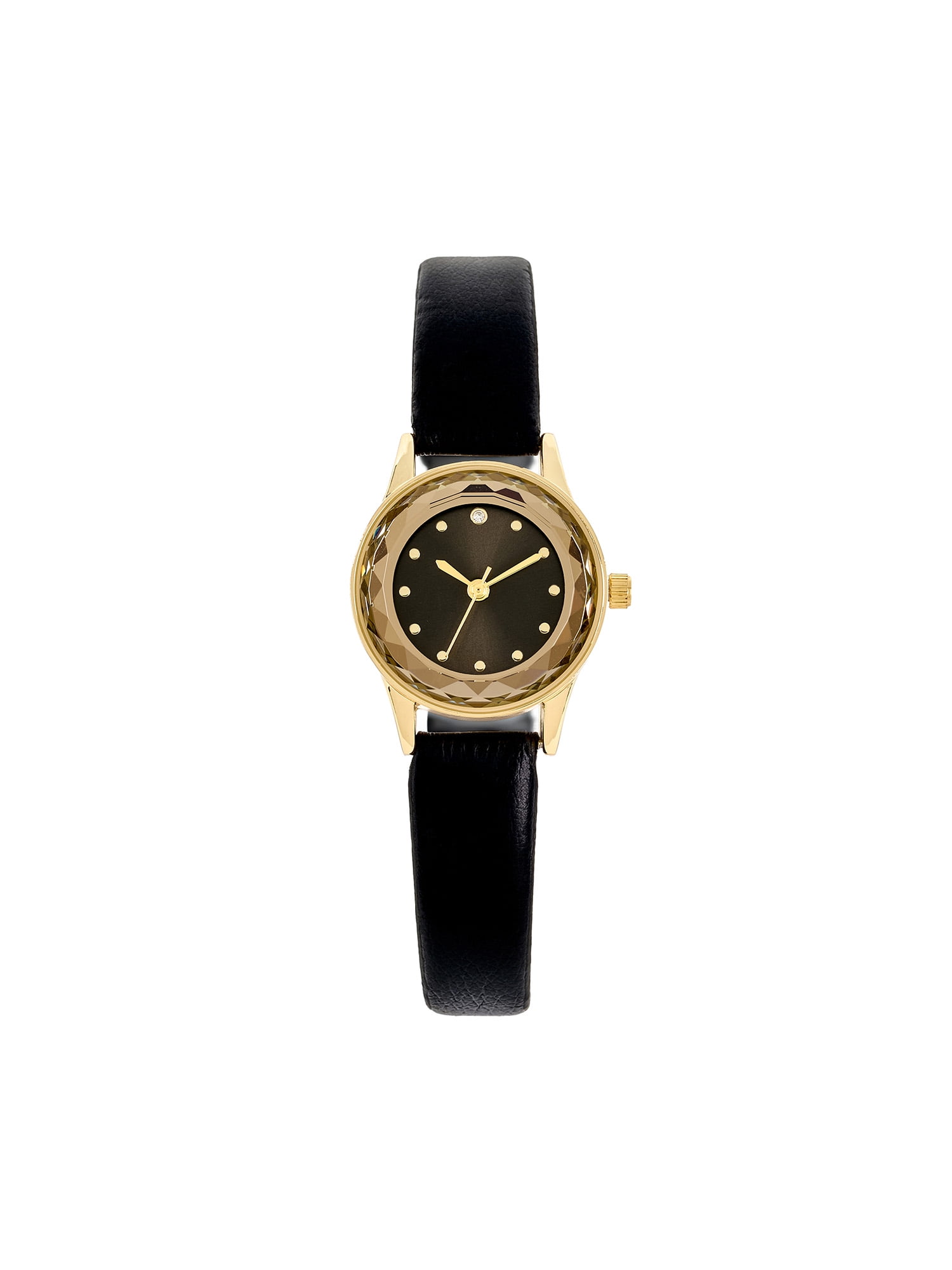 Time and Tru Women's Adult Gold Tone Cushion Case Watch with Faceted Bezel