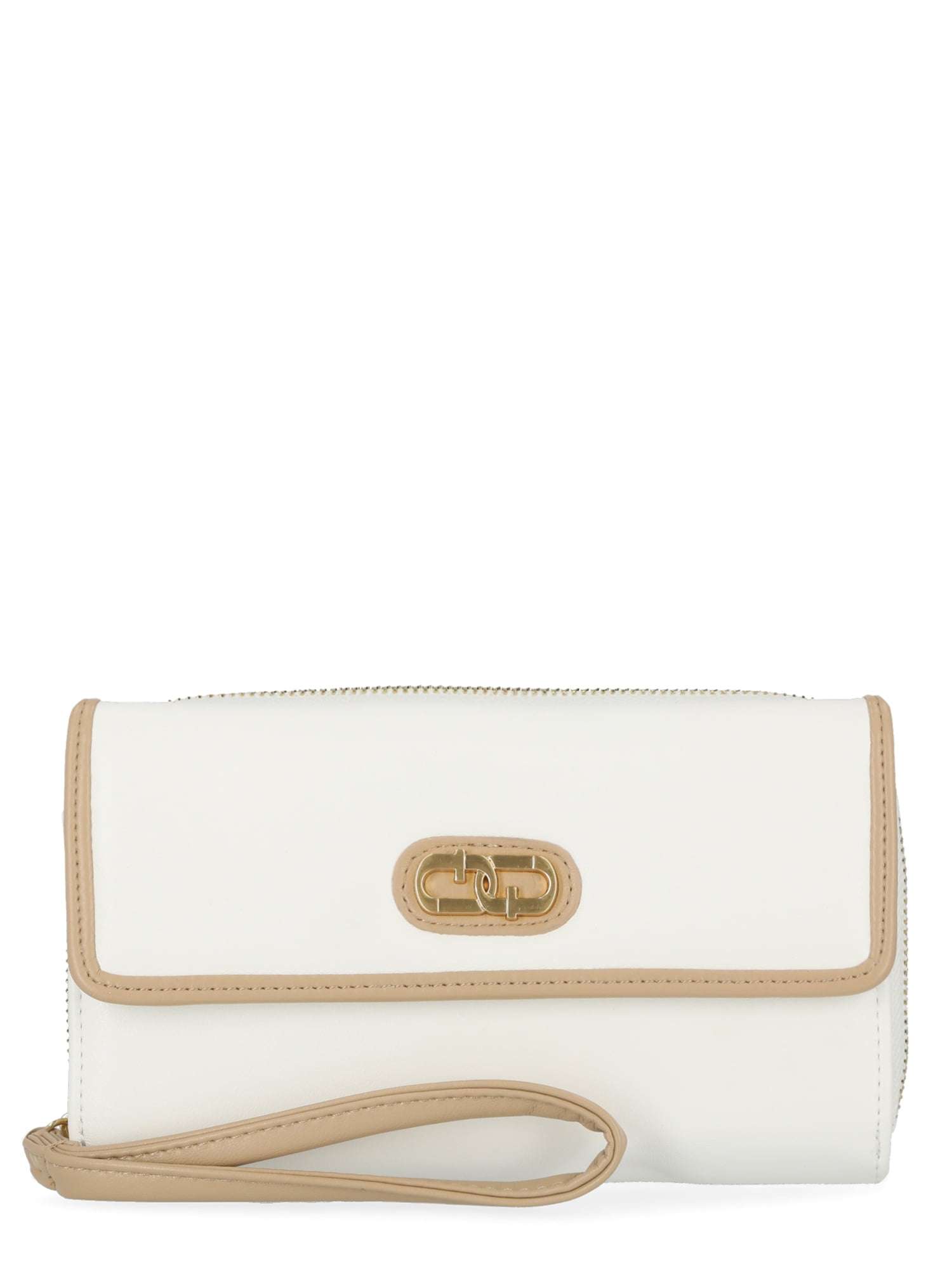 Time and Tru Attached Wristlet Women's Traditional Continental Wallet, Cream