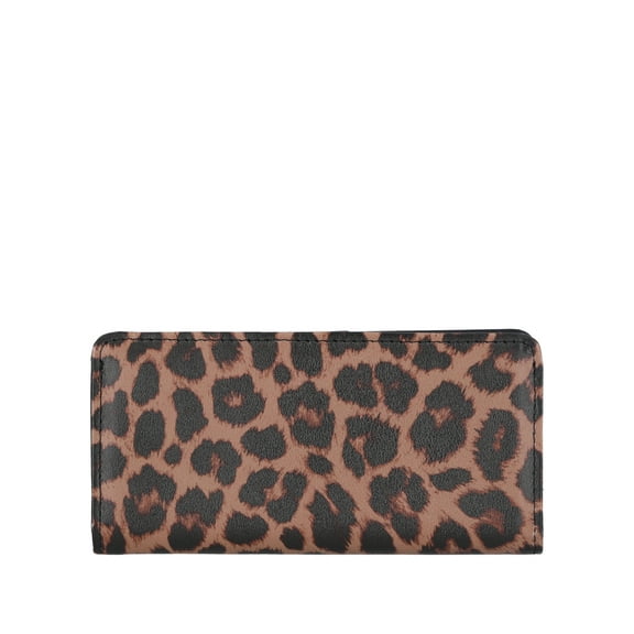 Time and Tru Women's Alexandra Slim Tab Wallet, Leopard Print