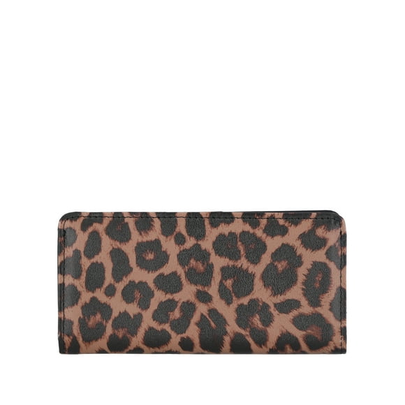 Time and Tru Women's Alexandra Slim Tab Wallet, Leopard Print