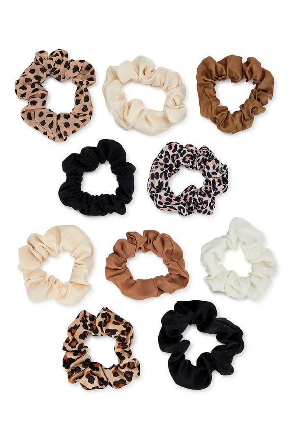 Women's Animal Hair Ties, 10-Pack, Tan