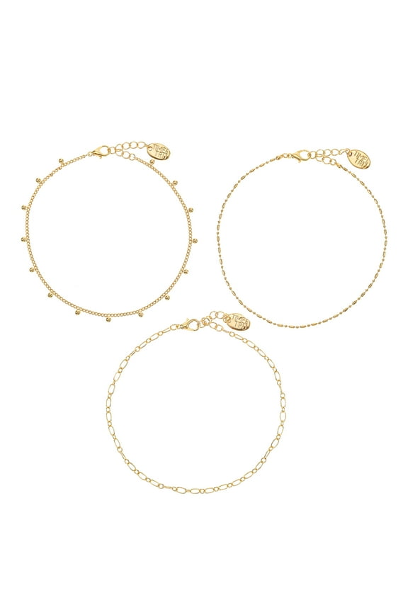 Women's Anklet Set Cubic Zirconia Goldtone 9.5 inch with 1 extender, 3 Pieces