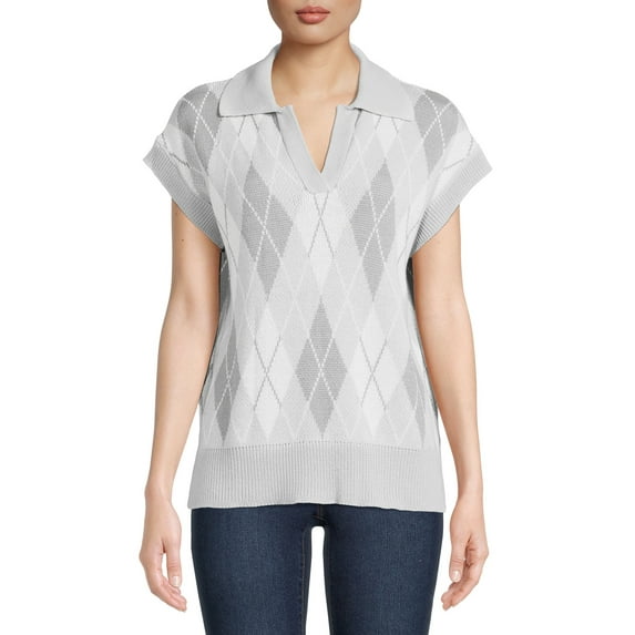 Time and Tru Women's Argyle Polo Sweater