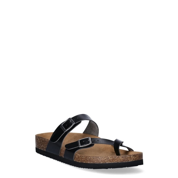 Time and Tru Women's Asymmetric Strap Flat Footbed Sandals, Sizes 6-11, Wide Width Available