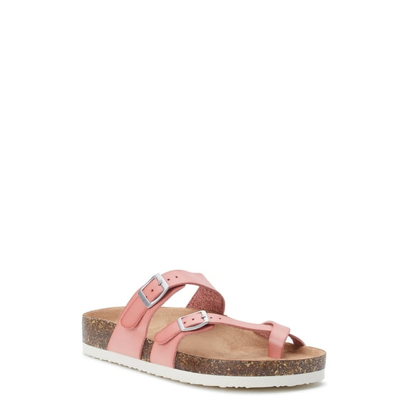 Time and Tru Women's Asymmetric Strap Flat Footbed Sandals, Sizes 6-11, Wide Width Available