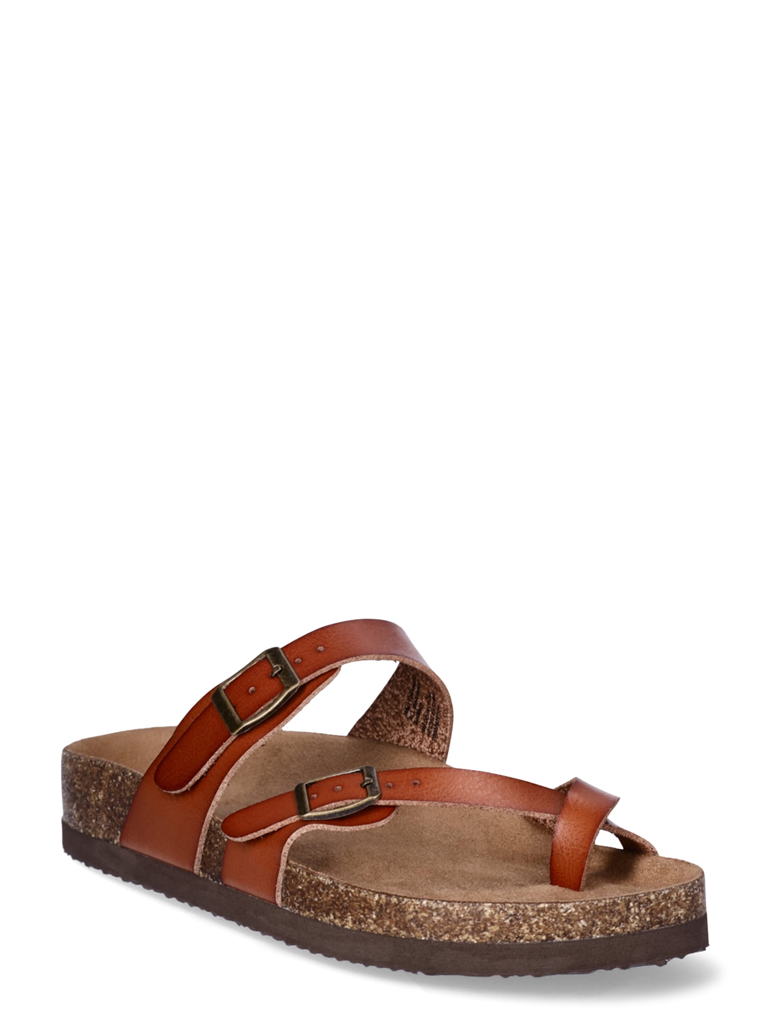 Time and Tru Women's Asymmetric Strap Flat Footbed Sandals, Sizes 6-11, Wide Width Available