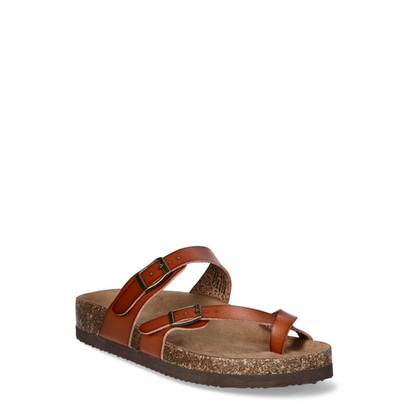 Time and Tru Women's Asymmetric Strap Flat Footbed Sandals, Sizes 6-11, Wide Width Available