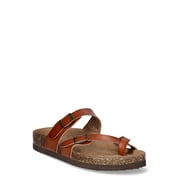 Time and Tru Women's Asymmetric Strap Flat Footbed Sandals, Sizes 6-11, Wide Width Available