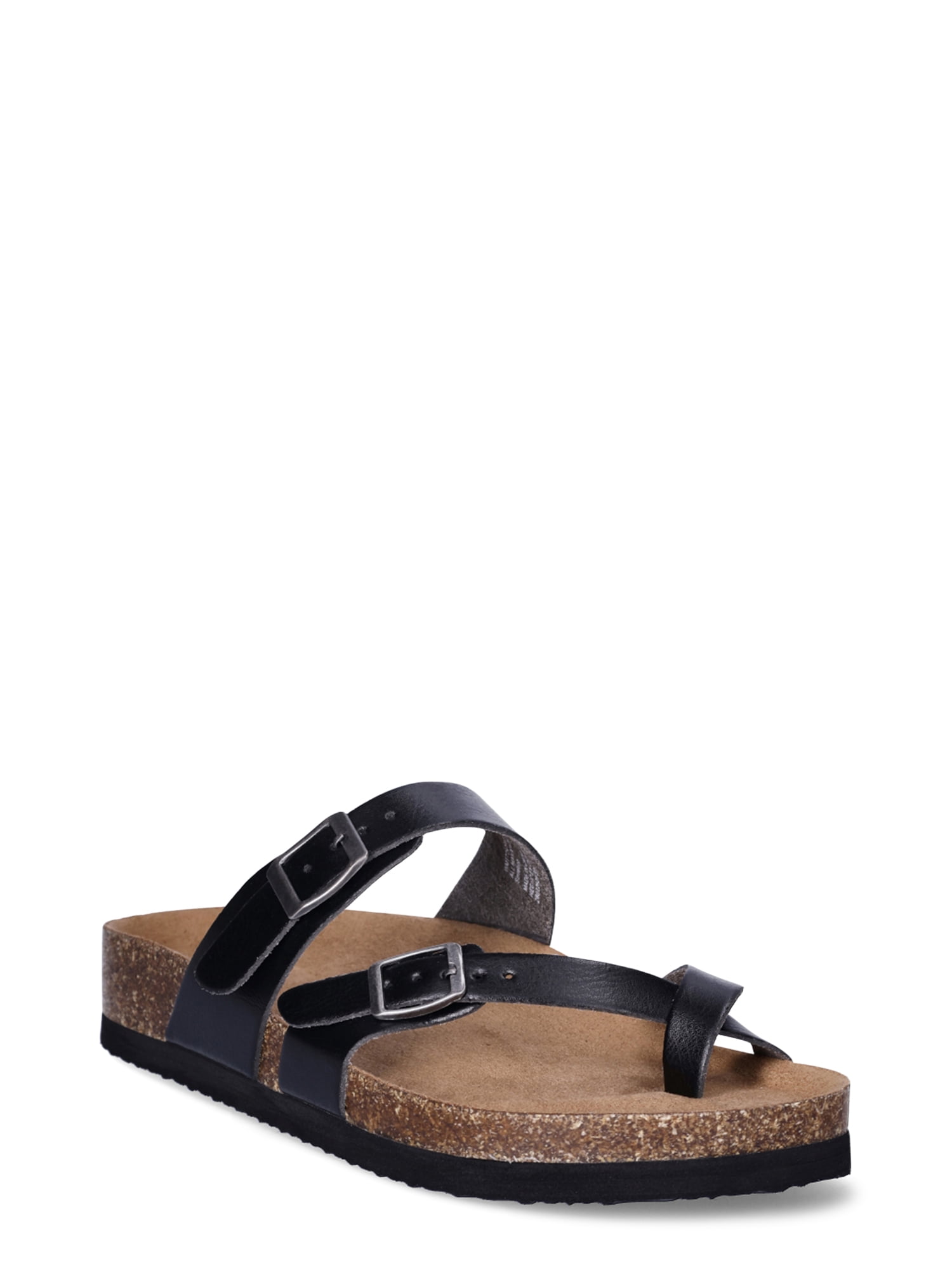 Time and Tru Women's Asymmetric Strap Footbed Sandals, Sizes 611, Wide
