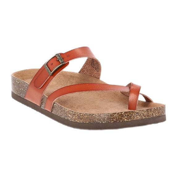 Time and Tru Women's Asymmetric Strap Footbed Sandals, Wide Width Available