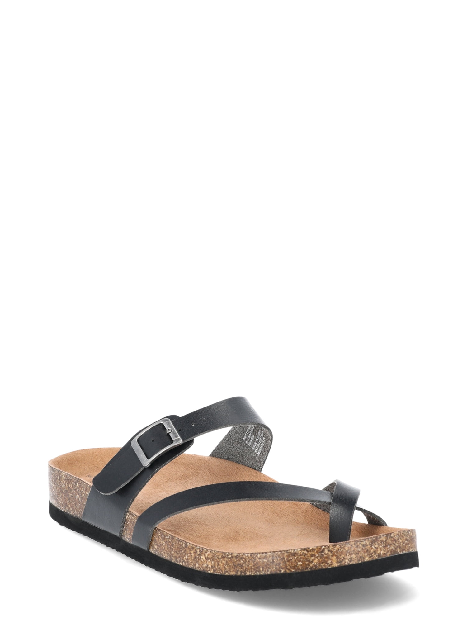 Time and Tru Women's Asymmetric Strap Footbed Sandals, Wide Width Available