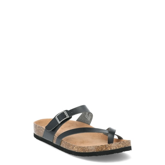 Time and Tru Women's Asymmetric Strap Footbed Sandals, Wide Width Available