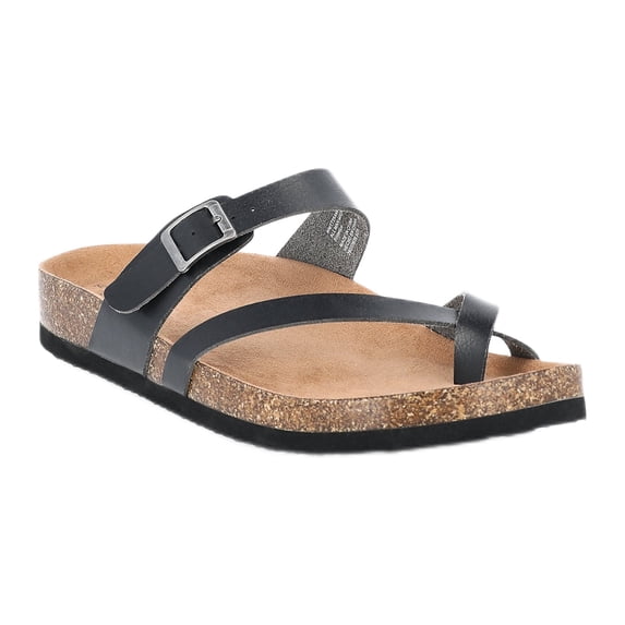 Time and Tru Women's Asymmetric Strap Footbed Sandals, Wide Width Available