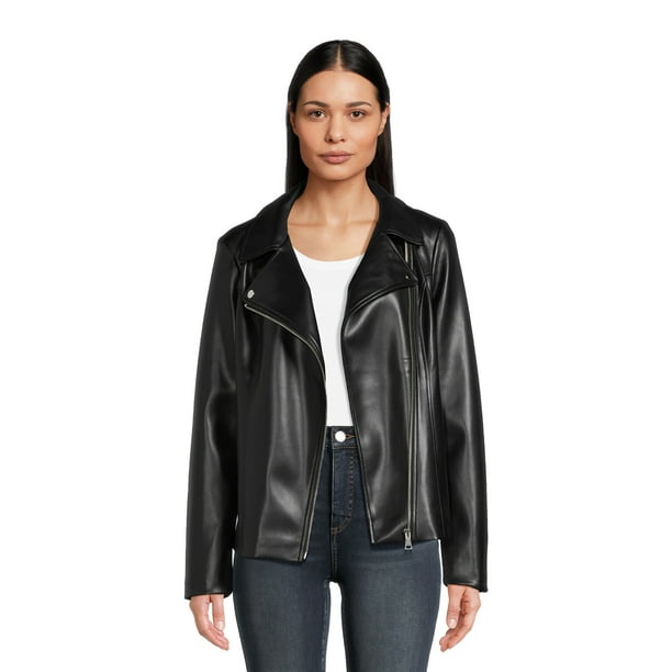 Time and Tru Women's Asymmetrical Faux Leather Jacket - Walmart.com