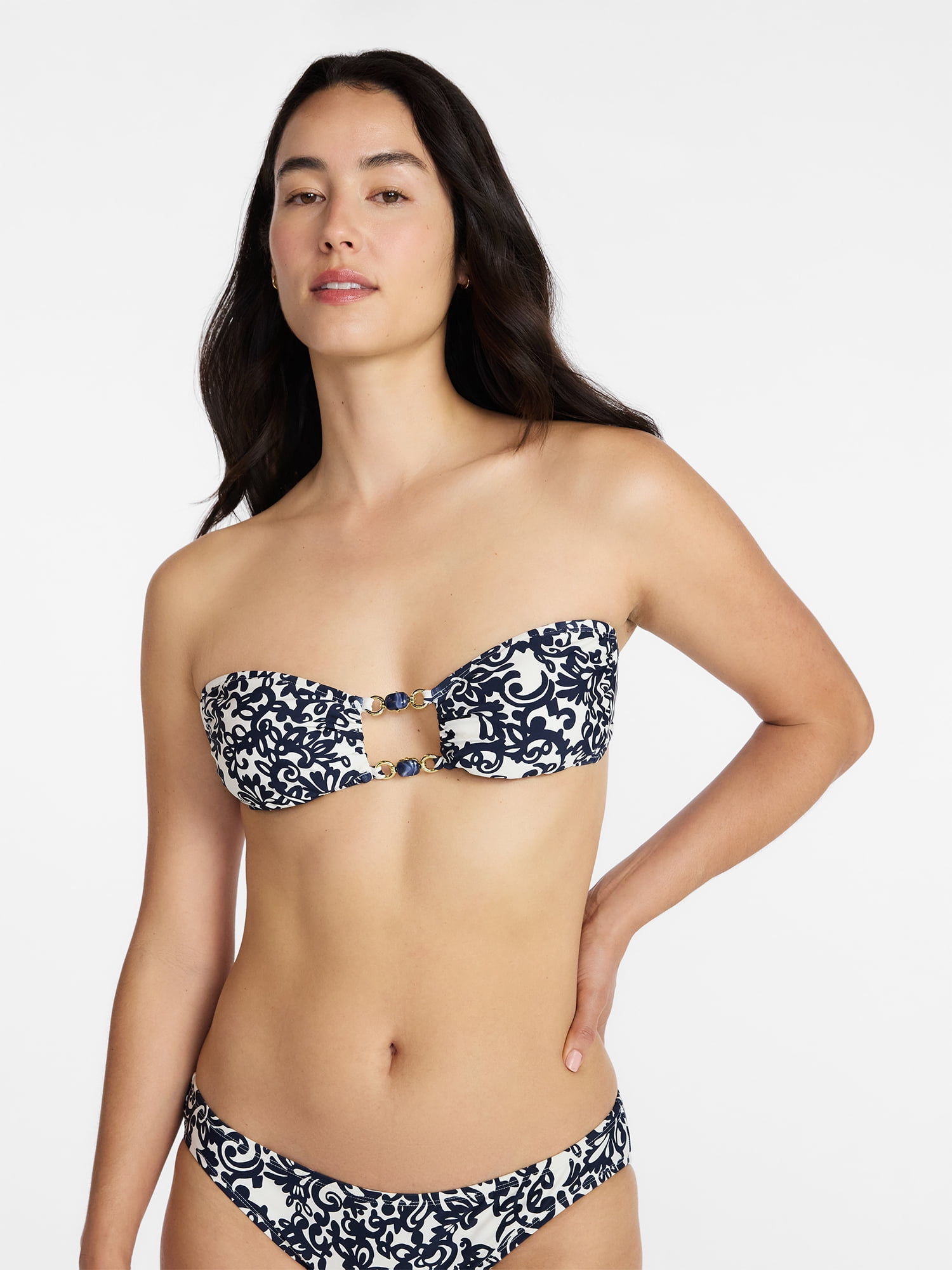 Time and Tru Women’s Print Bandeau Bikini Top with Beads, Sizes XS-XL