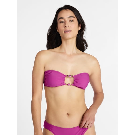 Time and Tru Women’s Bandeau Bikini Top with Beads, Sizes XS-XL