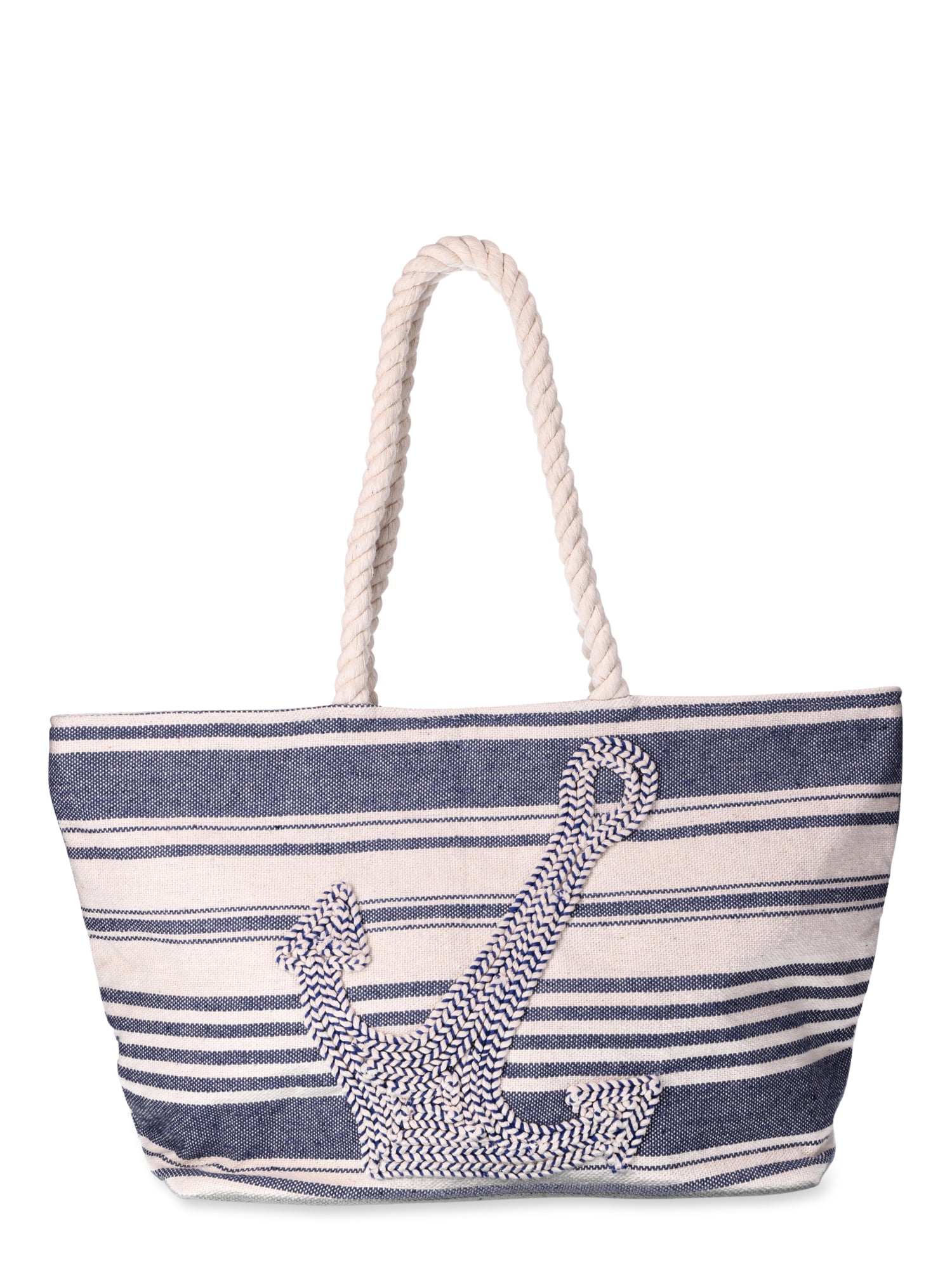 Time and Tru Women's Beach Tote with Rope Handles, Anchor/Blue