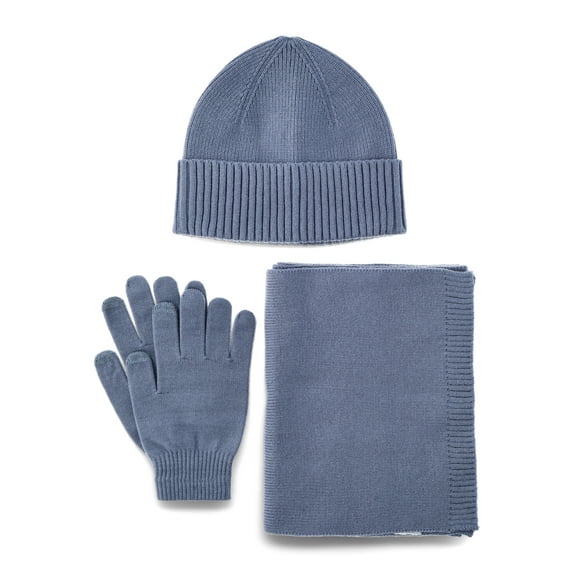 Time and Tru Women’s Beanie Hat, Gloves and Scarf Set, 3-Piece, One Size Fits Most, Insignia Blue