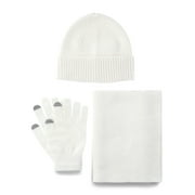 TIME AND TRU Women’s Beanie Hat, Gloves and Scarf Set, 3-Piece, One Size Fits Most, Winter White