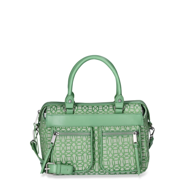 Time and Tru Women's Beckett Satchel Handbag, Green Jacquard Time and Tru Women's Beckett Satchel Handbag, Green Jacquard