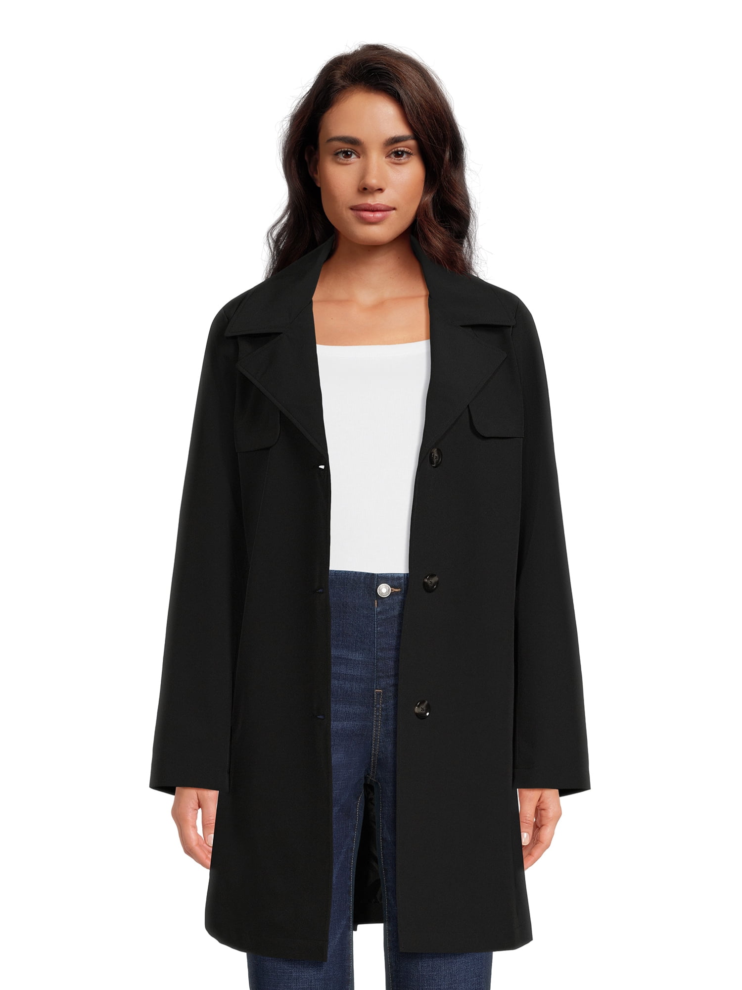 Time and Tru Women's Belted Trench Coat