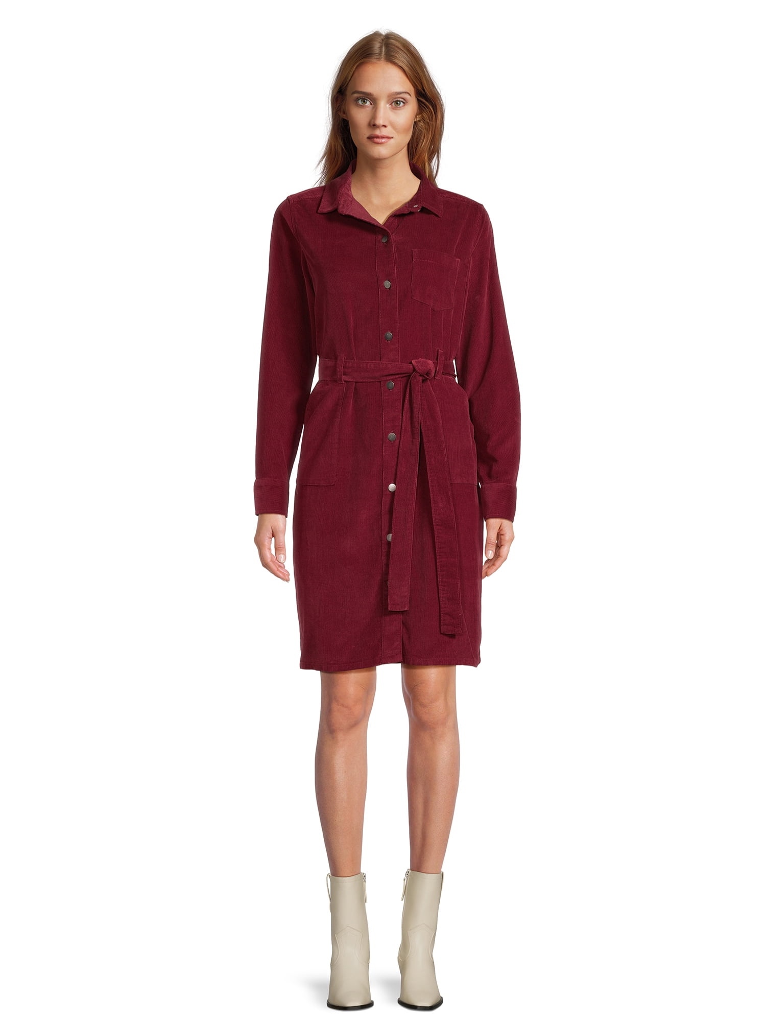blue dress for baby girl Burgundy Linen Midi Shirt Dress – Mint Velvet main image 1