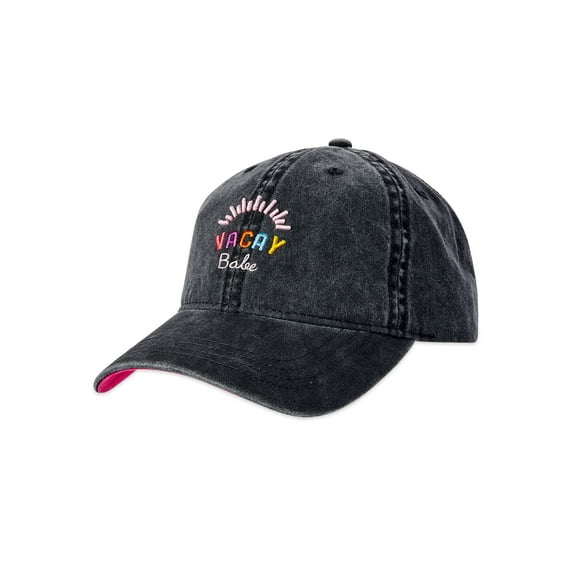 Time and Tru Women's Black Soot Embroidered Vacay Babe Washed Cotton Twill Baseball Hat