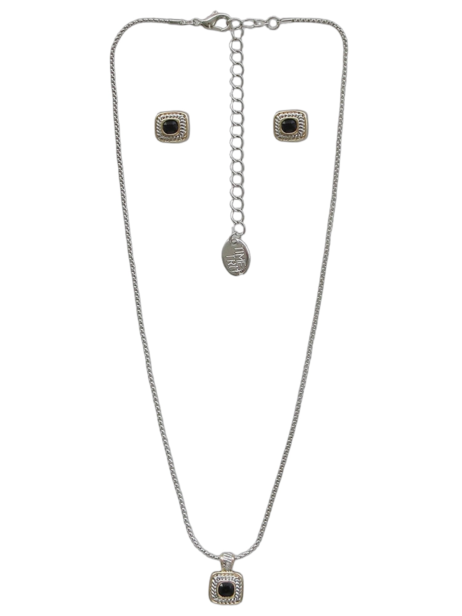 TIME AND TRU Women's Black Square Pendant Necklace and Earring Set