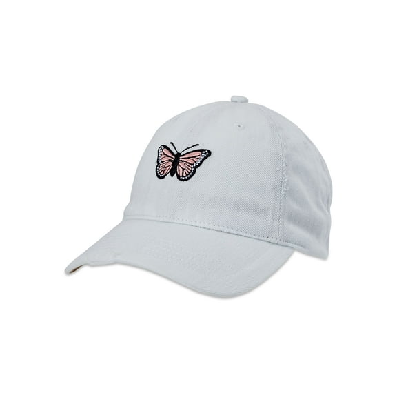 Time and Tru Women's Bleached Denim Butterfly Icon Baseball Hat, Bleach Denim