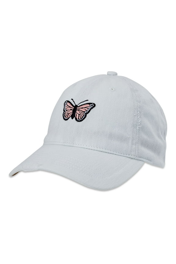 Women's Bleached Denim Butterfly Icon Baseball Hat, Bleach Denim