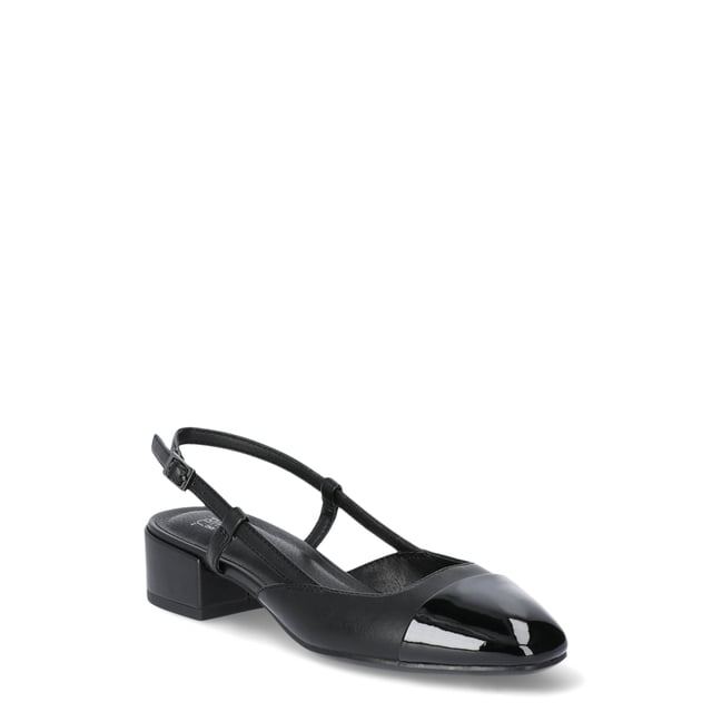 Time and Tru Women's Faux Leather Block Heel Slingbacks