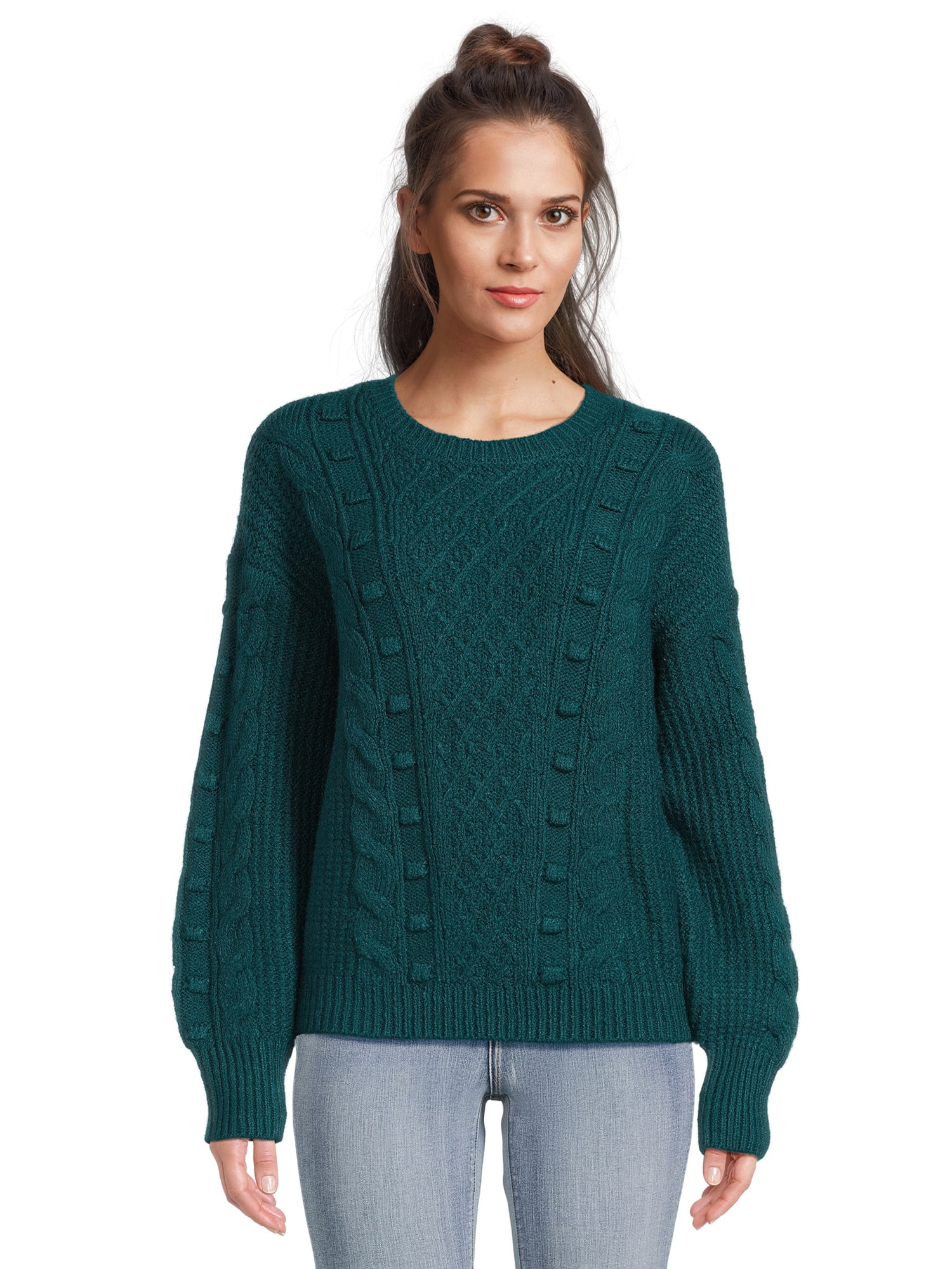 Time and Tru Women's Bobble Stitch Pullover Sweater, Midweight, Sizes ...