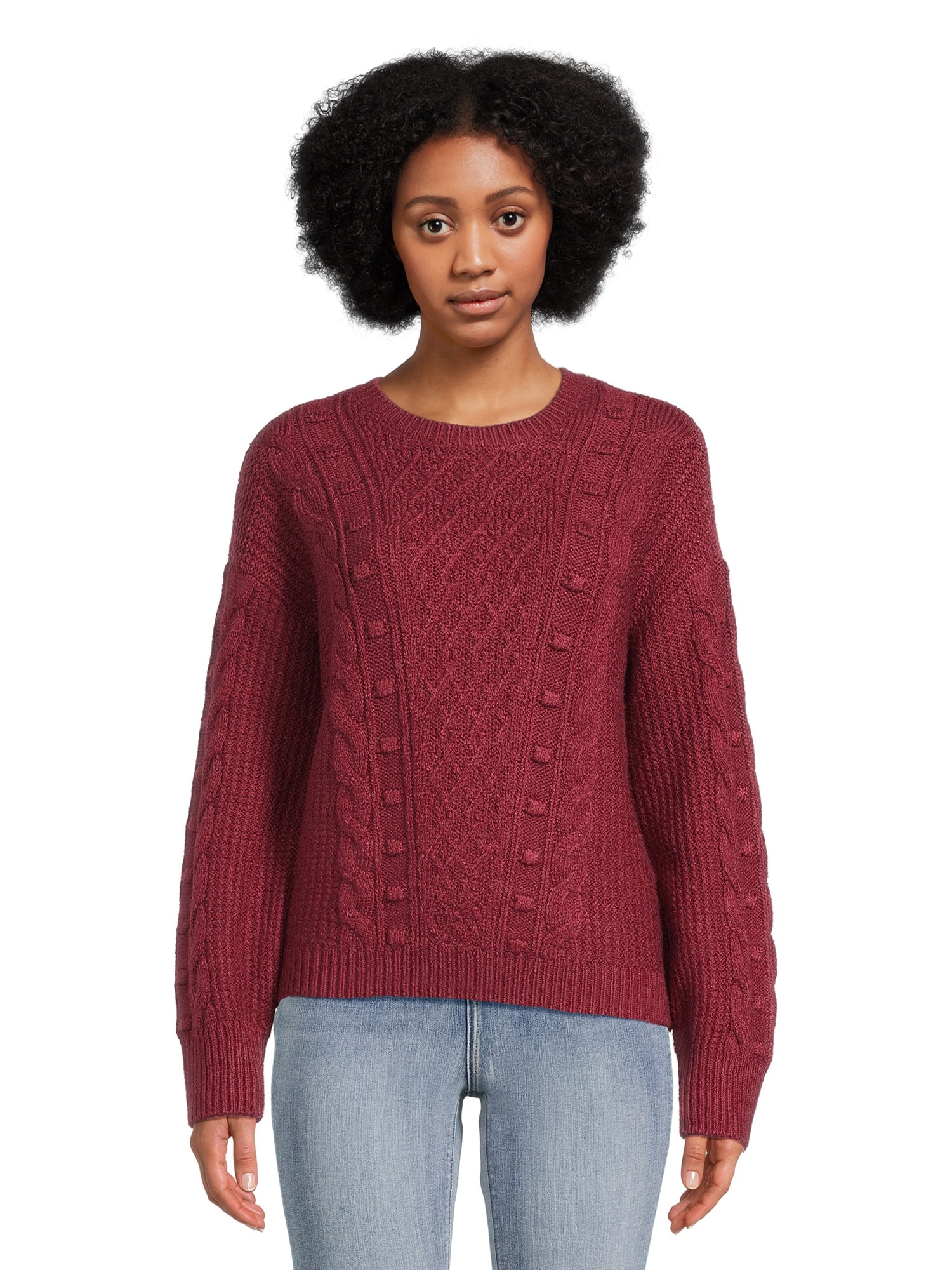 Time and Tru Women's Bobble Stitch Pullover Sweater - Walmart.com