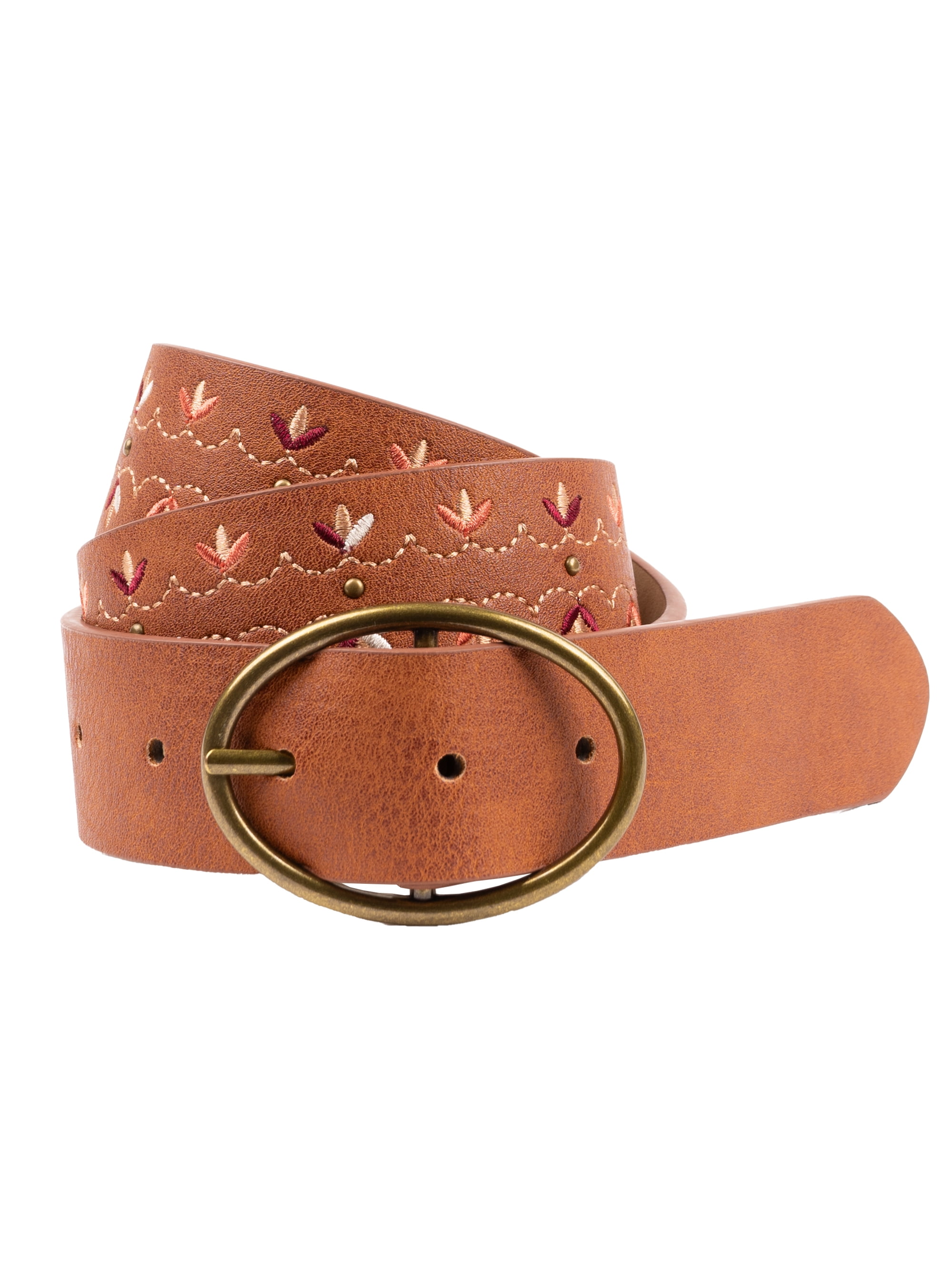 Time and Tru Women's Boho Embroidery Belt, Tan