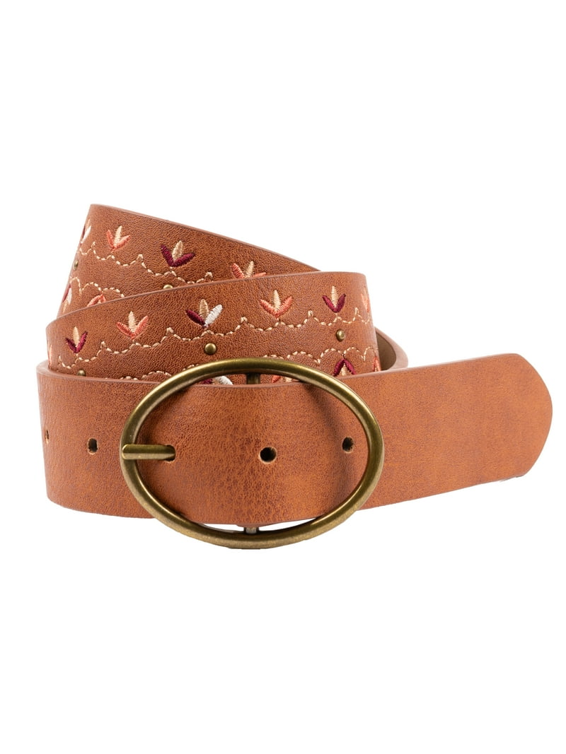Tan Leather Embroidered Boho Western Belt size medium made in India BL-  main image 4