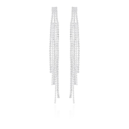 Time and Tru Women's Bold Rhinestone Chain Drop Silver Tone Earrings.