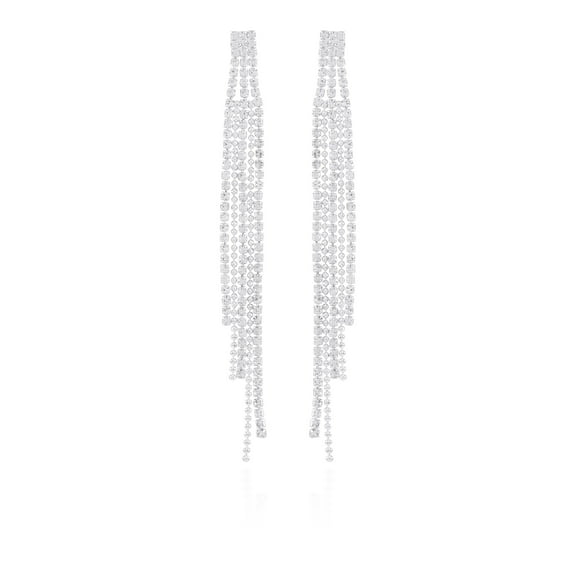 Time and Tru Women's Bold Rhinestone Chain Drop Silver Tone Earrings.