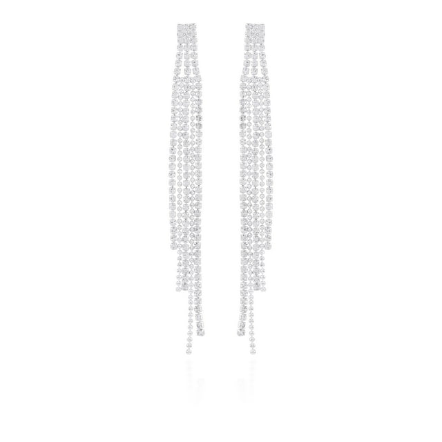 Time and Tru Women's Bold Rhinestone Chain Drop Silver Tone Earrings.