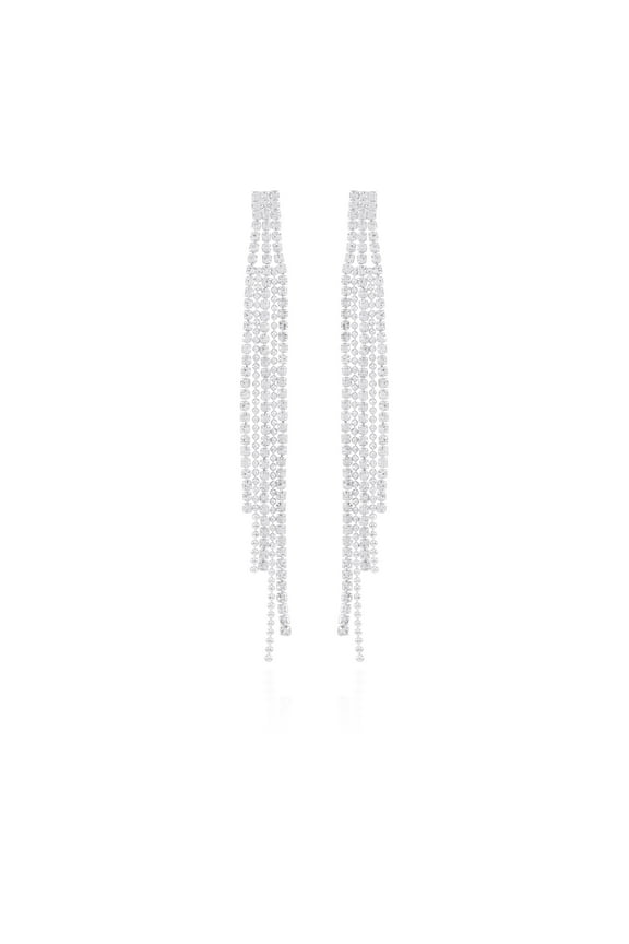 Women's Bold Rhinestone Chain Drop Silver Tone Earrings.