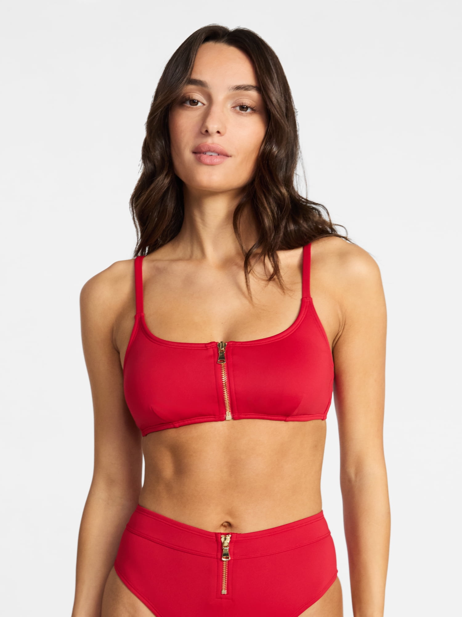 Time and Tru Women's and Women's Plus Size Compression Zipper Bikini Top, Sizes XS-3X